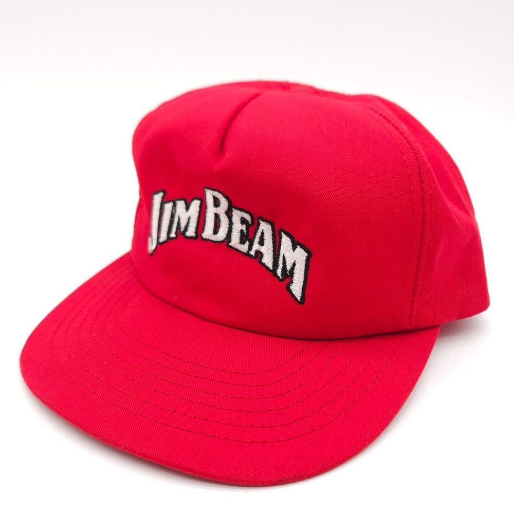 Vintage Jim Beam Whiskey Alcohol Snapback‎ Trucker Hat Red Ball Cap USA Made
